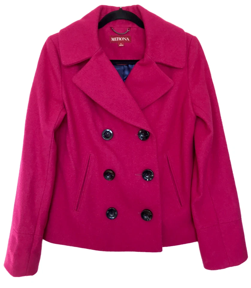 Chaqueta Abrigo Merona Mezcla Madera Guisante Magenta Baya Rosa Rojo Mujer Talla S Usada en Excelente Condición Foto 1 de 4