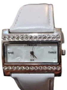 Ladies Avon Wide Strap And Diamond Styled Square Faced Watch New Battery Fitted - Picture 1 of 9