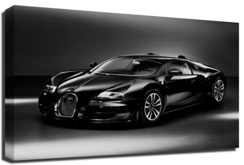 Impresión artística en lienzo premium de auto deportivo Bugatti Veyron negro blanco Foto 1 de 1
