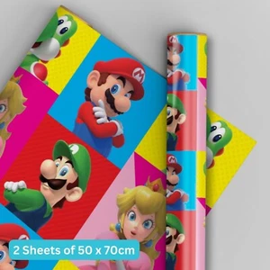 Geschenkpapier Geburtstag | Super Mario Bros | 2 Blatt & 2 Etiketten | Geschenkpapier Kinder - Bild 1 von 4