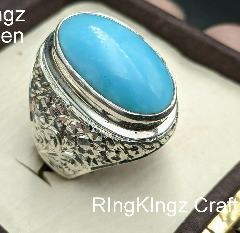 Anillo Turquesa Para Hombre Plata de Ley 925 Hecho a Mano Anillo Hombre Talla 9 Piedra Feroza Foto 1 de 4