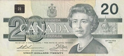Canadá, 20 dólares, 1991, en estado bastante bueno, p97a Foto 1 de 2