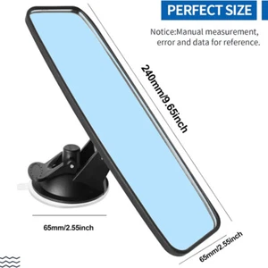 Car Interior Rearview Flat Mirror with Suction Cup Anti-glare Blue Universal Fit - Picture 1 of 20