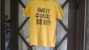 NWT Harley Davidson Yellow Harley Chicks Kick Butt Ft Lauderdale Florida T Shirt - Picture 1 of 7