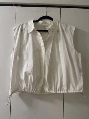 Top de casa de manga corta Bar III con cordón en la cintura; blanco; para mujer talla XL Foto 1 de 4