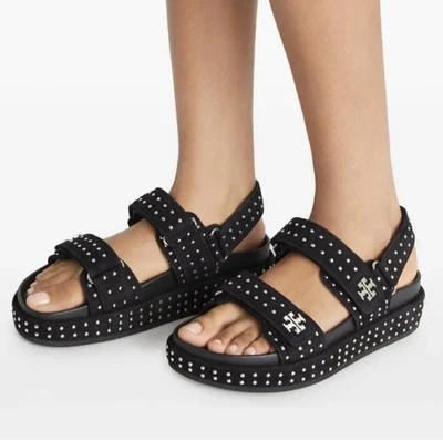 Sandalias deportivas Tory Burch Kira Stud nuevas de gamuza negras y plateadas talla 7 Foto 1 de 4