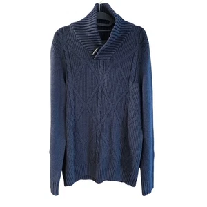 Method Navy Blue Diamond Cable Knit Fisherman Sweater Y2K Minimalist Cabincore L - Picture 1 of 7