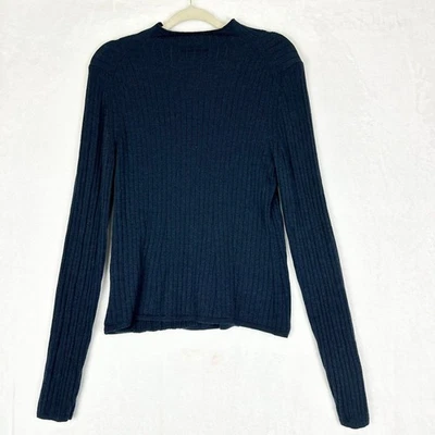 Suéter feminino Banana Republic lã merino com nervuras gola simulada tamanho grande azul marinho em excelente estado usado - Imagem 1 de 4