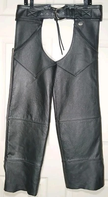 Harley-Davidson Leather Motorcycle Chaps S Black USA Made Rider Gear EUC - Image 1 of 4