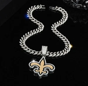 🏈 New Orleans Saints Edelsteinkette Halskette - Silber oder Gold Kubanisches Glied - 24" Kette - Bild 1 von 6