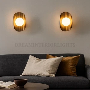 1950's Mid Century Modern Brass Wall Sconce | Brass Wall Lamp | Globe Light Fix - Picture 1 of 8