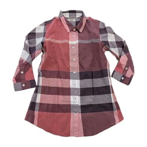 Burberry Pinkish Red Button Down Cotton 3/4 Sleeves Blouse Top Med Authentic - Picture 1 of 7