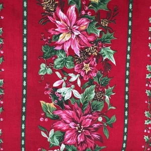 Vintage CRANSTON WORKS Pink Red Poinsettia Stripes Red Cotton Fabric by the Yard - Picture 1 of 4