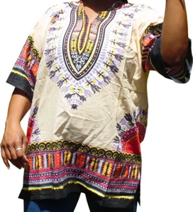 Womens BEIGE Dashiki Shirt African Blouse Top Rap Rapper ~ FAST SHIPPING - Picture 1 of 4
