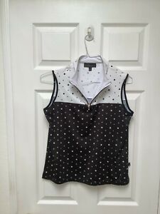 Birdeesport Women's Sleeveless Golf Shirt Black&White Polka Dots Print M 1/4 Zip