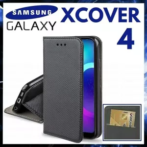 CUSTODIA A PORTAFOGLIO LIBRO per SAMSUNG GALAXY XCOVER 4 / 4S Cover Pelle Nera - Imagen 1 de 26
