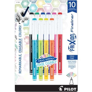 Pilot FriXion Fineliner Erasable Marker Pens, Fine Point, Assorted Ink, 10 Count - Picture 1 of 7