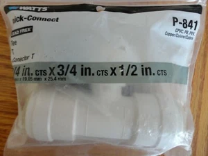 Watts Quick Connect 3/4" x 3/4" x 1/2" CTS UNION TEE T Connector Push Fit PEX - Picture 1 of 5