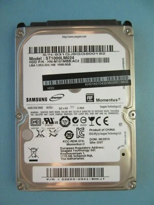 Samsung ST1000LM024 HN-M101MBB/AC2 Hard Drive 1TB 2.5" HDD 2015 DGT S31 - Image 1 of 4