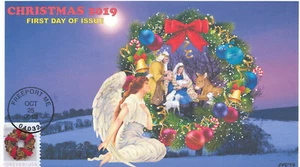 JVC CACHETS - 2019 CHRISTMAS WREATHS FDC L.E. OF ONLY 15! RELIGIOUS DESIGN #2 - Picture 1 of 1