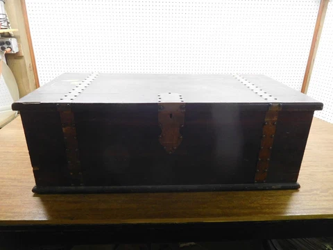 LARGE Antique Cedar Chest with Riveted Copper Banding Bands Cover