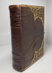1854 Holy Bible + Psalms / Leather Fine Binding / Brass Scrollwork and Clasp - Picture 1 of 20