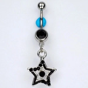 Star Jet BLACK Dangle Belly Button Navel Ring Bar Piercing Jewelry (C19) - Picture 1 of 1