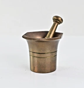 Vintage Small Hexagonal Solid Brass Mortar And Pestle - Picture 1 of 5