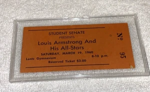 LOUIS ARMSTRONG 1960 CONCERT TICKET  LANTZ GYMNASIUM Jazz Orchestra Ephemera - Picture 1 of 8