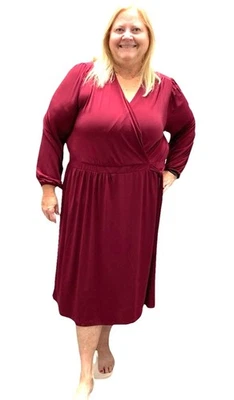Size 22/24 Long-Sleeve Faux-Wrap Jersey Midi Dress LANE BRYANT Never Worn - Image 1 of 4