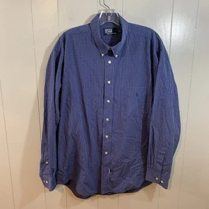 Polo Blue Check Men's Button Down Long Sleeve Business Dress Shirt XL 17 35 - Picture 1 of 9