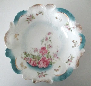 Antique Victorian Edwardian Serving Bowl Floral 10.5" Pink Roses Germany AZB - Picture 1 of 7
