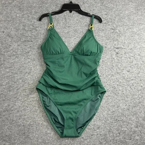 Traje de baño Bleu Rod Beattie para mujer 12 anillos acanalados acanalados verdes de una pieza correas - Imagen 1 de 7