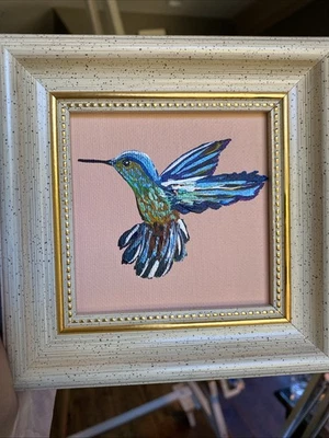 Arte de colibrí, pintura acrílica original sobre panel de lienzo, 4/4 enmarcado Foto 1 de 4