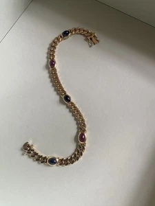 Massives Armband 585/000 mit hochwertigen Rubin-und Safir-Cabochons - Bild 1 von 10