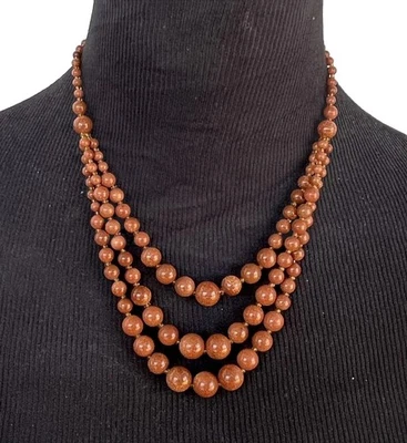 Collar de cuentas en cascada color cobre brilla brillante broche en tono dorado Foto 1 de 4