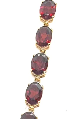 14k Yellow Gold Oval Cut Red Garnet Tennis Bracelet 7.25" - Image 1 of 4