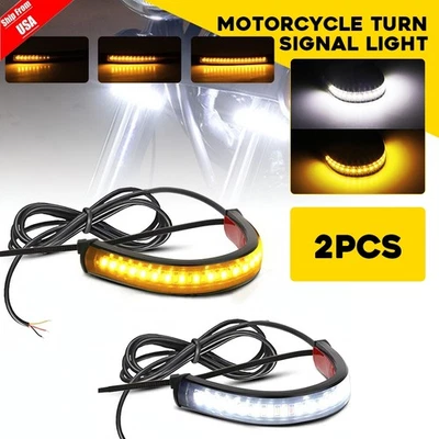 2x Super Bright Amber LED Fork Turn Signal Lights Strip For Motorcycle-Universal Foto 1 de 4