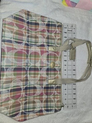 蔻驰手提包多色方格图案 — 第 1/4 张图片