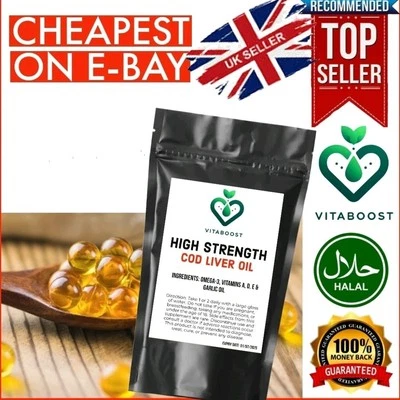 VITA BOOST Cod Liver Oil 1000mg + Omega 3, Vits A, D & E - Heart Brain Joints HIGH STRENGTH