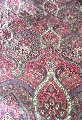 Pottery Barn Red Green Gold Paisley Cotton Sateen KING Duvet Cover - Image 1 of 4