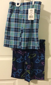 LOT OF 2 UP LATE BOYS SLEEP SHORTS BLUE PLAID & SHARKS PATTERNS SIZE S (4/5) - Picture 1 of 6