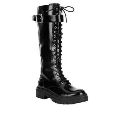 NWT GB Sky-Scraper Vegan Patent Lug Sole Platform Lace-Up Tall Boots 9.5 - Image 1 of 4