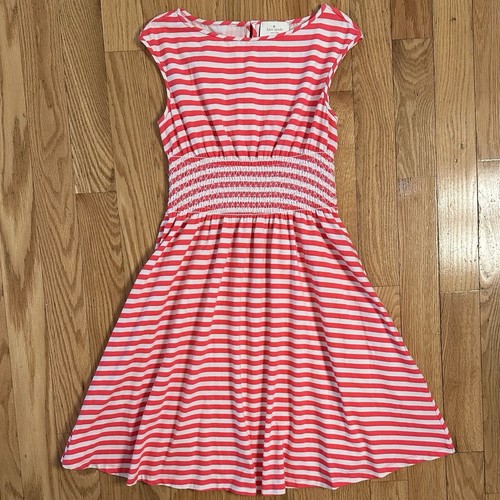 Abito Kate Spade Leora a righe cotone elasticizzato aderente e svasato linea A S rosa caldo bianco