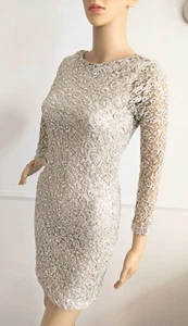 CLUB L Dress 8 Bodycon Sequin Silver Champagne Open Back Long Sleeve Mini Party - Picture 1 of 7