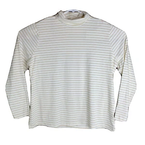 Time & Tru Turtleneck Shirt Womans 3XL Ivory Gold Metallic Stripe Long Sleeve - Picture 1 of 9