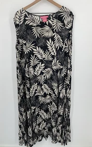 Woman Within Maxi Dress 2x Rayon Black Tropical Leaves Sleeveless Pullover Sheer - Picture 1 of 6