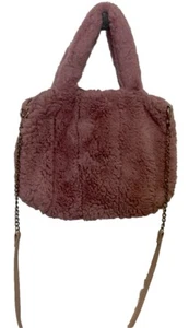 Free People Dolce Tote Hand Crossbody Faux Fur Mauve Adj Chain Strap Liner Used - Picture 1 of 19