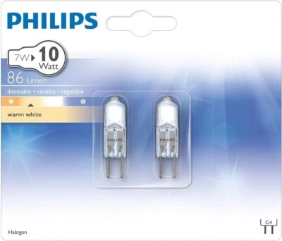 Philips 7w (10w), 86 Lumen, Dimmable, Warm White, Halogen G4 Capsule Bulbs (2x) - Image 1 of 4