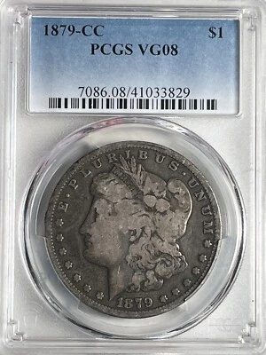 1879-CC Morgan Silver Dollar, PCGS VG 08, rare and better date, protected by NFC - Image 1 of 2